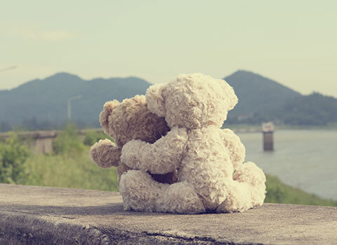 two cream colored teddy bears facing each other with mountains in background KHM Attorneys at Law Colorado Springs, Castle Rock