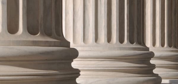close up of courthouse columns in front of building KHM Attorneys at Law Colorado Springs, Castle Rock